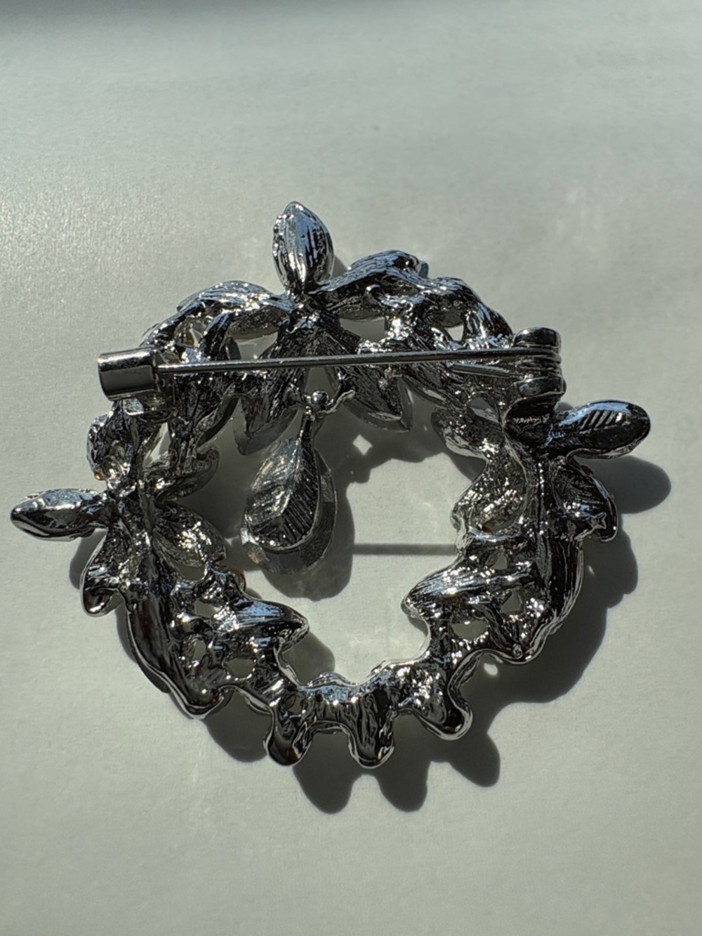 Crystal Floral Wreath Brooch - Clear Sparkle - Picture 2 of 2